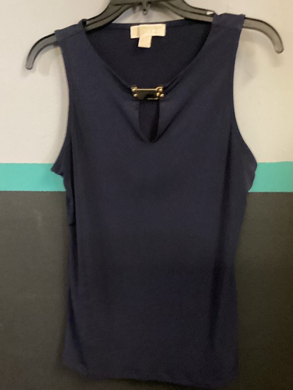 Michael Kors Navy Sleeveless Tank with Gold Neck Hardware